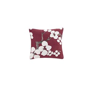 n natori cherry blossom fashion throw pillow, global inspied applique square decorative pillow, 18x18, biking red
