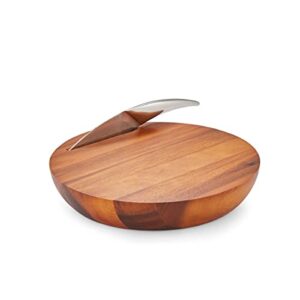 nambe harmony cheese board with knife | made of acacia wood and stainless steel | 12” serving set | charcuterie and butter board | serving platter hostess gift in box | designed by wei young