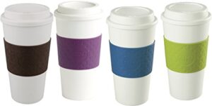 copco acadia reusable to go mug, 16-ounce capacity - 4-pack (brown, plum, blue, green)