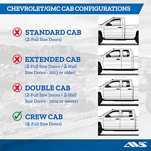 Auto Ventshade [AVS] In-Channel Ventvisor | 2014 - 2018 Silverado & Sierra 1500 Crew, 2015 - 2019 Silverado & Sierra 2500HD-3500HD Crew - Smoke, 4 pc. | 194536