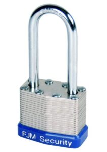 fjm security a389-40-ls laminated steel keyed alike (a389) long shackle padlock