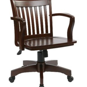 OSP Home Furnishings Deluxe Wood Banker's Desk Chair with Adjustable Height, Locking Tilt, and Heavy Duty Base, Espresso