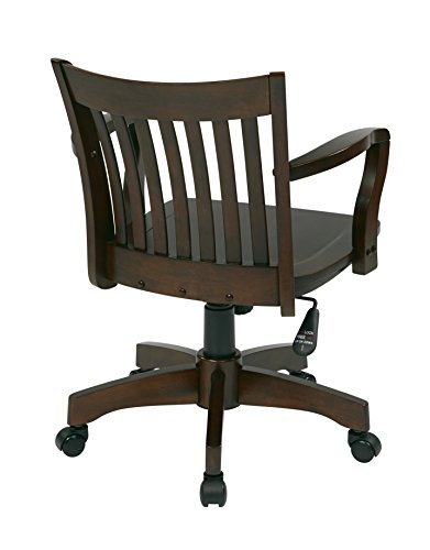 OSP Home Furnishings Deluxe Wood Banker's Desk Chair with Adjustable Height, Locking Tilt, and Heavy Duty Base, Espresso