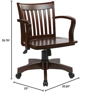 OSP Home Furnishings Deluxe Wood Banker's Desk Chair with Adjustable Height, Locking Tilt, and Heavy Duty Base, Espresso