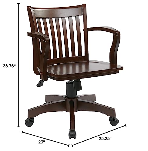 OSP Home Furnishings Deluxe Wood Banker's Desk Chair with Adjustable Height, Locking Tilt, and Heavy Duty Base, Espresso