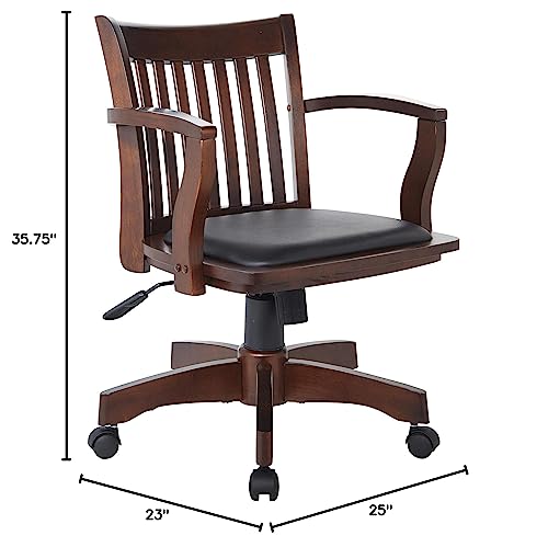 OSP Home Furnishings Deluxe Wood Banker's Desk Chair with Padded Seat, Adjustable Height and Locking Tilt, Espresso Finish and Black Vinyl