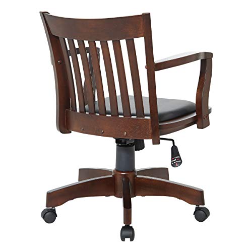 OSP Home Furnishings Deluxe Wood Banker's Desk Chair with Padded Seat, Adjustable Height and Locking Tilt, Espresso Finish and Black Vinyl