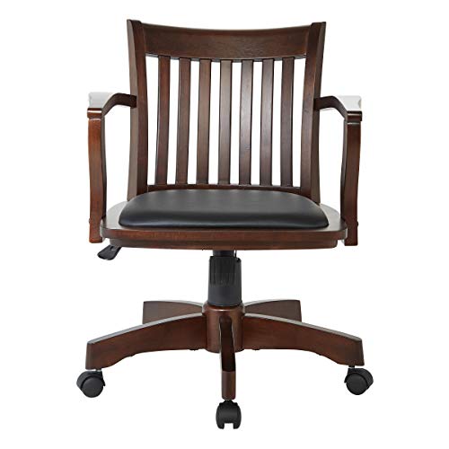 OSP Home Furnishings Deluxe Wood Banker's Desk Chair with Padded Seat, Adjustable Height and Locking Tilt, Espresso Finish and Black Vinyl