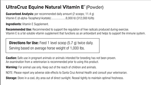 UltraCruz Equine Natural Vitamin E Supplement for Horses, 0.75 lb, Powder (30 Day Supply)