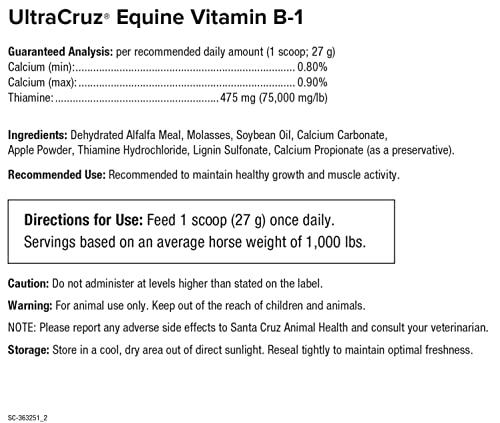 UltraCruz Equine Vitamin B-1 Supplement for Horses, 20 lb, Pellet (335 Day Supply)