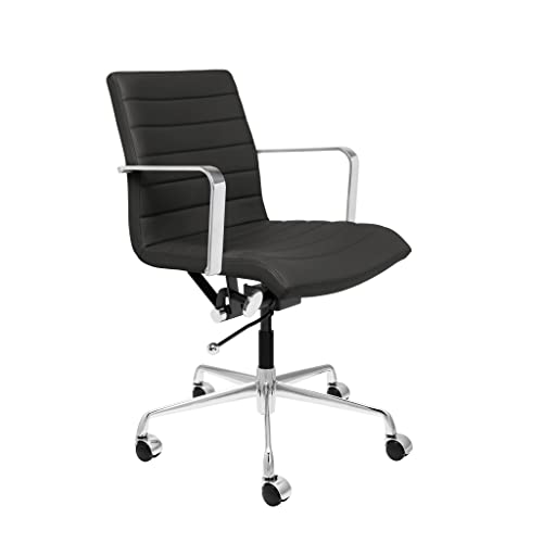 Laura Davidson Furniture SOHO II Ribbed Office Chair, Ergonomically Designed with Arm Rest & Swivel, Black