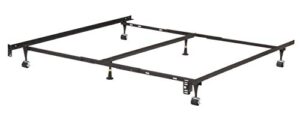 heavy duty 6-leg adjustable universal twin/full/queen/king metal bed frame with double center support rug rollers & locking wheels