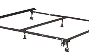 Heavy Duty 6-Leg Adjustable Universal Twin/Full/Queen/King Metal Bed Frame with Double Center Support Rug Rollers & Locking Wheels