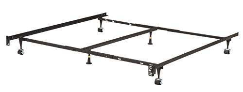 Heavy Duty 6-Leg Adjustable Universal Twin/Full/Queen/King Metal Bed Frame with Double Center Support Rug Rollers & Locking Wheels