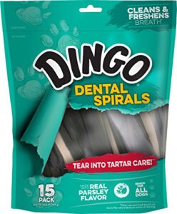 dingo tartar and breath dental spirals for all dogs, 15-count