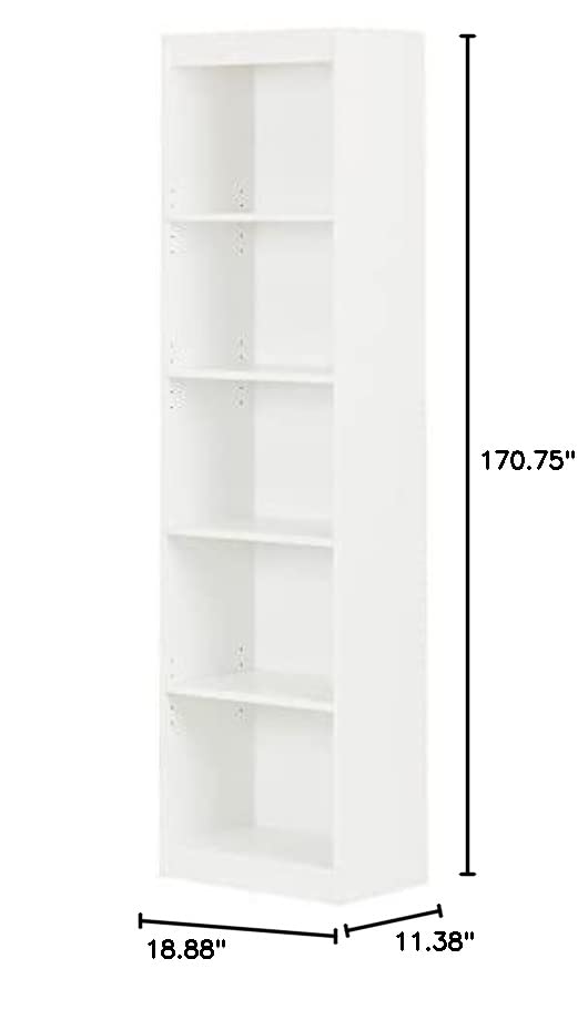 South Shore Axess 5-Shelf Narrow Bookcase, Pure White