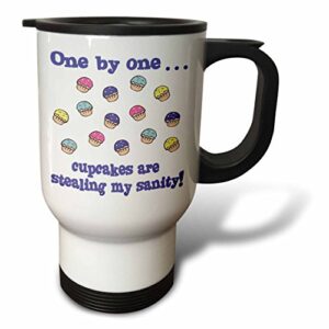 3drose "cupcakes stealing my sanity funny cupcake saying design stainless steel" travel mug, 14 oz, multicolor