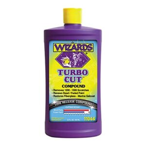 wizards turbo cut compound - removes 1200 to 1500 scratches - renews, restores and fast cuts dead and faded paints, gelcoat and fiberglass - high gloss finish - water based car scratch remover - 32 oz