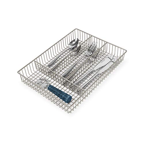 Spectrum Grid Modern Farmhouse Organizer & Utensil Holder, Rustic Kitchen Storage & Cutlery Tray, Silverware Drawer Organizer, Small, Satin Nickel