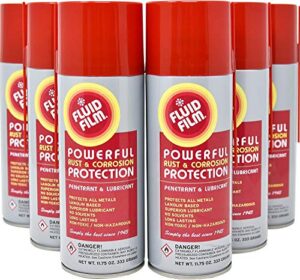 fluid film rust & corrosion protection, metal surface penetrant & lubricant, marine, automotive, industrial, home, 11.75 oz aerosol spray (pack of 6)