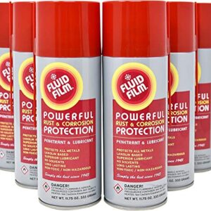 Fluid Film Rust & Corrosion Protection, Metal Surface Penetrant & Lubricant, Marine, Automotive, Industrial, Home, 11.75 Oz Aerosol Spray (Pack of 6)