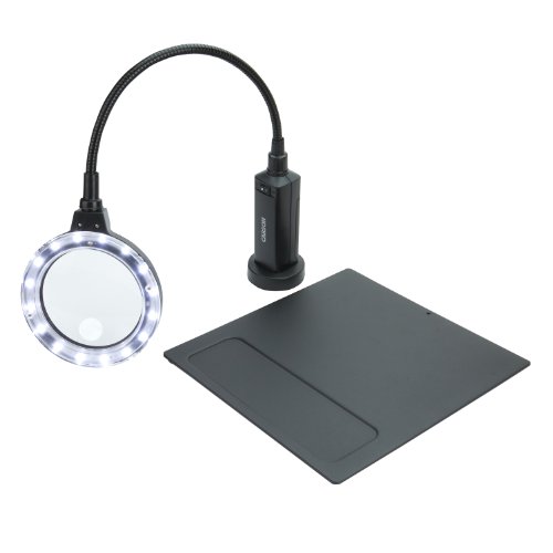 Carson MagniFlex Pro 2x LED Lighted Gooseneck Flexible Magnifier with 4x Spots Lens and Magnetic Base (CP-90) Black