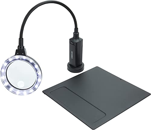 Carson MagniFlex Pro 2x LED Lighted Gooseneck Flexible Magnifier with 4x Spots Lens and Magnetic Base (CP-90) Black