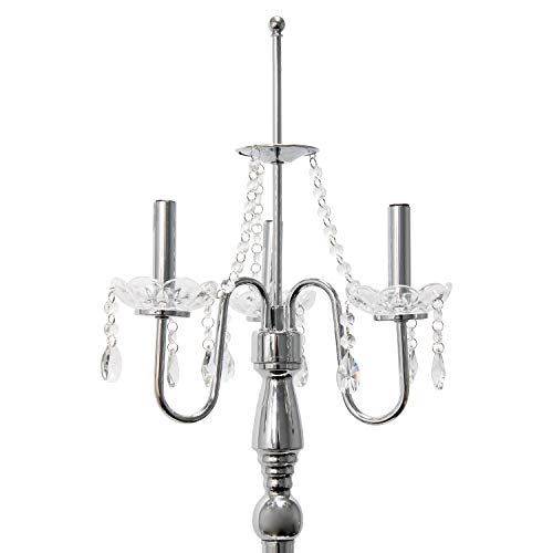 Elegant Designs LF1002-WHT Romantic Cascading Hanging Crystals Sheer Drum Shade Chrome Floor Lamp, White