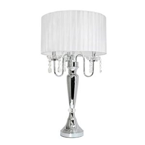 elegant designs lt1034-wht trendy sheer table lamp with hanging crystals and sheer shade, white