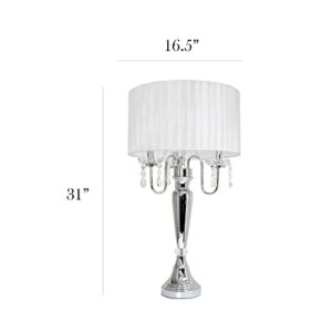 Elegant Designs LT1034-WHT Trendy Sheer Table Lamp with Hanging Crystals and Sheer Shade, White