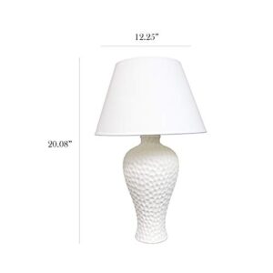 Simple Designs LT2004-WHT Hammered Stucco Curvy Ceramic Table Lamp, White