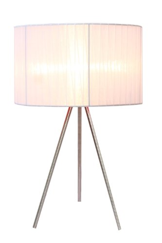 Simple Designs LT2006-WHT Tripod Pleated Silk Sheer Shade Table Lamp, White