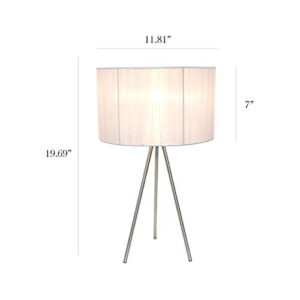 Simple Designs LT2006-WHT Tripod Pleated Silk Sheer Shade Table Lamp, White
