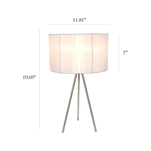 Simple Designs LT2006-WHT Tripod Pleated Silk Sheer Shade Table Lamp, White