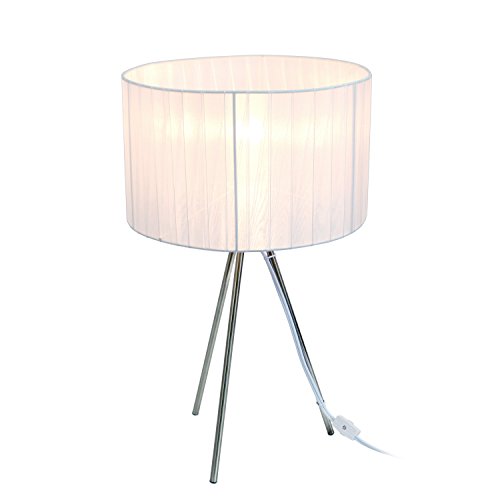 Simple Designs LT2006-WHT Tripod Pleated Silk Sheer Shade Table Lamp, White