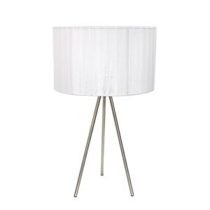 Simple Designs LT2006-WHT Tripod Pleated Silk Sheer Shade Table Lamp, White