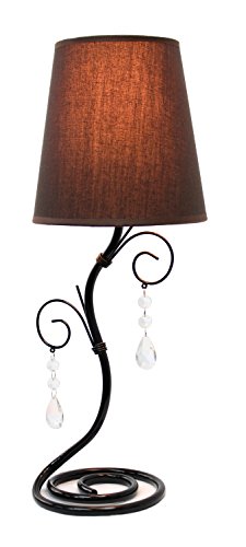 Simple Designs LT2010-BWN Black Twisted Vine Hanging Crystals Table Lamp, Brown