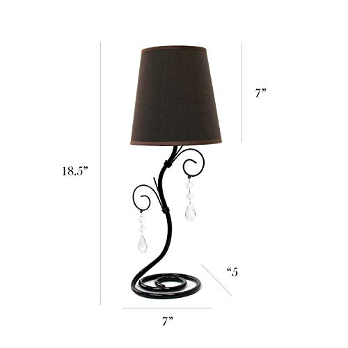 Simple Designs LT2010-BWN Black Twisted Vine Hanging Crystals Table Lamp, Brown