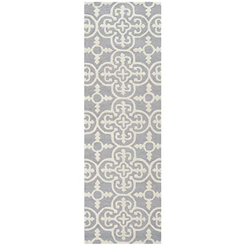 SAFAVIEH Cambridge Collection 2'6" x 12' Silver / Ivory CAM133D Handmade Moroccan Premium Wool Runner Rug