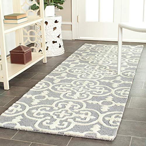 SAFAVIEH Cambridge Collection 2'6" x 12' Silver / Ivory CAM133D Handmade Moroccan Premium Wool Runner Rug