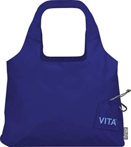 chicobag vita reusable tote bag with carabiner clip | compact reusable shopping bags | eco friendly | mazarine blue