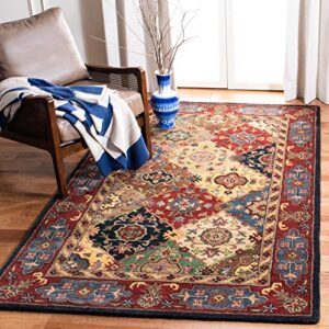 safavieh heritage collection accent rug - 4' x 6', red & multi, handmade traditional oriental wool, ideal for high traffic areas in entryway, living room, bedroom (hg926a)