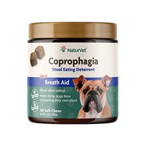 naturvet – coprophagia stool eating deterrent – deters dogs from consuming stool – no poop eating for dogs - enhanced with breath aid freshener, enzymes & probiotics – 130 soft chews