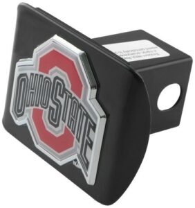 ohio state university buckeyes"black with color"o" emblem" metal trailer hitch cover fits 2 inch auto car truck receiver with ncaa college sports logo