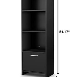 South Shore Narrow 3-Shelf Storage Bookcase with Door, Black, Pure