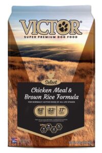victor super premium dog food – chicken meal & brown rice formula - dry dog food for all normally active dogs of all life stages – ideal for dogs with meat protein allergies, 40 lb