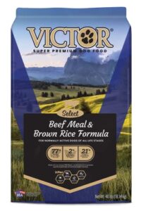 victor super premium dog food – select - beef meal & brown rice formula – gluten free beef meal dry dog food for all normally active dogs of all life stages, 40 lbs