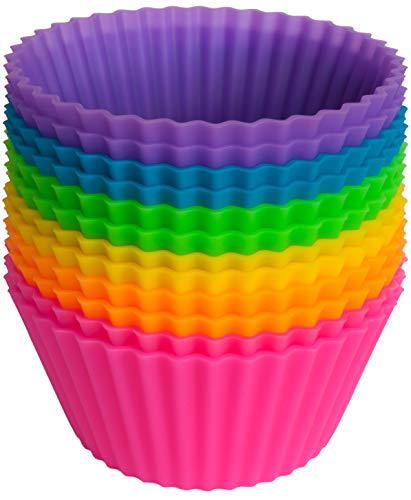 Pantry Elements Silicone Cupcake Liners for Baking and Bonus Gift Jar, Pack of 12 Reusable Muffin Liners Baking Cups Molds for Baking, Bento Lunch Box Accessories, Moldes de Silicona Para Reposteria