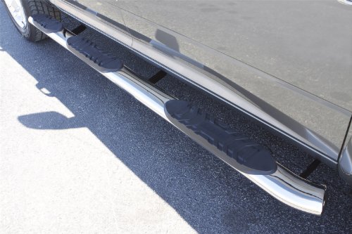 Lund 24497043 Polished Stainless Steel 5" Oval Wheel-to-Wheel Nerf Bars for 2009-2018 Dodge Ram 1500 Crew Cab with 5.5' Bed; Rocker Panel Mount