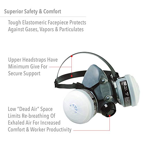 Honeywell Safety Products Paint Spray & Pesticide Reusable Half Mask OV/R95 Respirator Convenience Pack, Medium (RWS-54027)